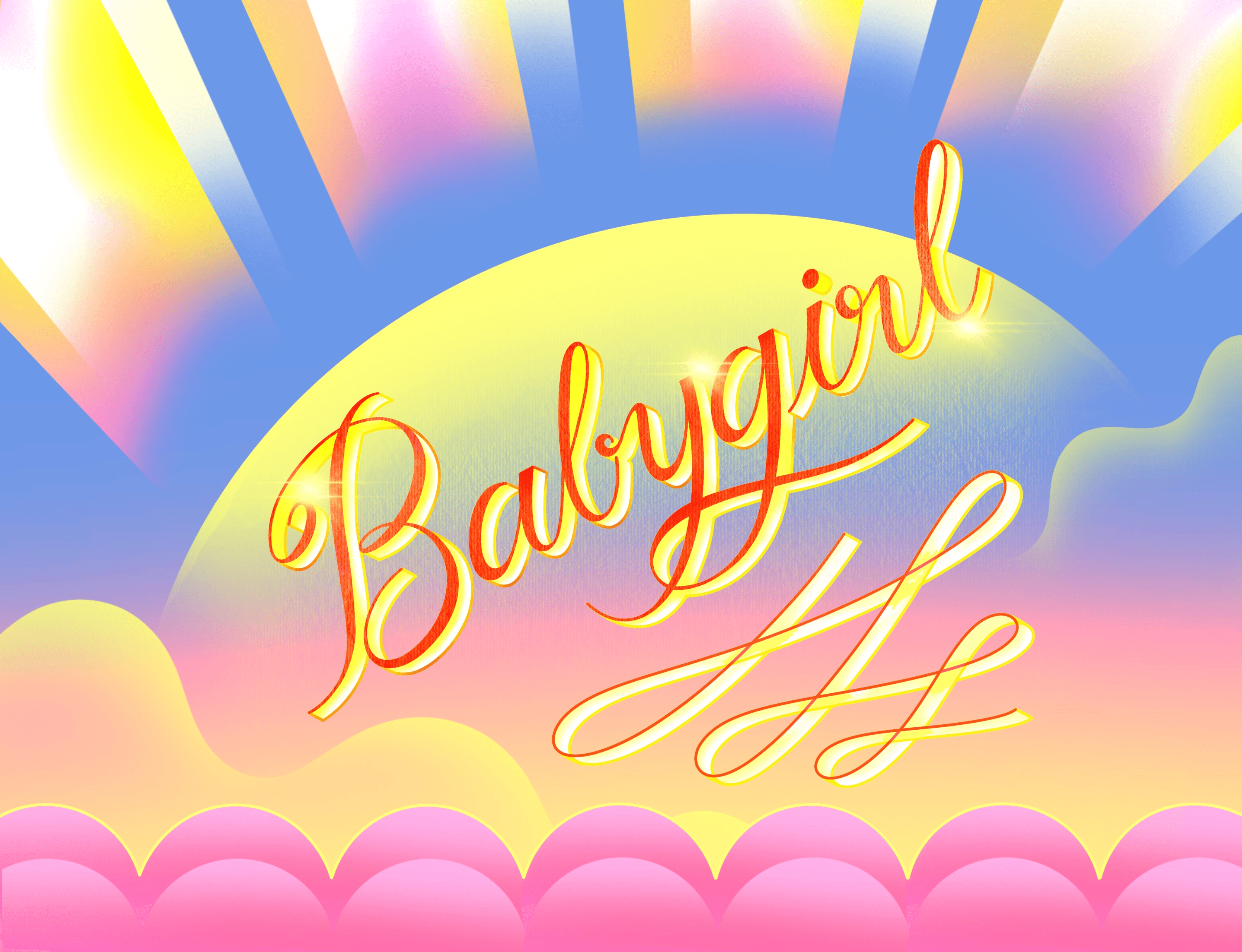 Babygirl custom script lettering in yellow and orange