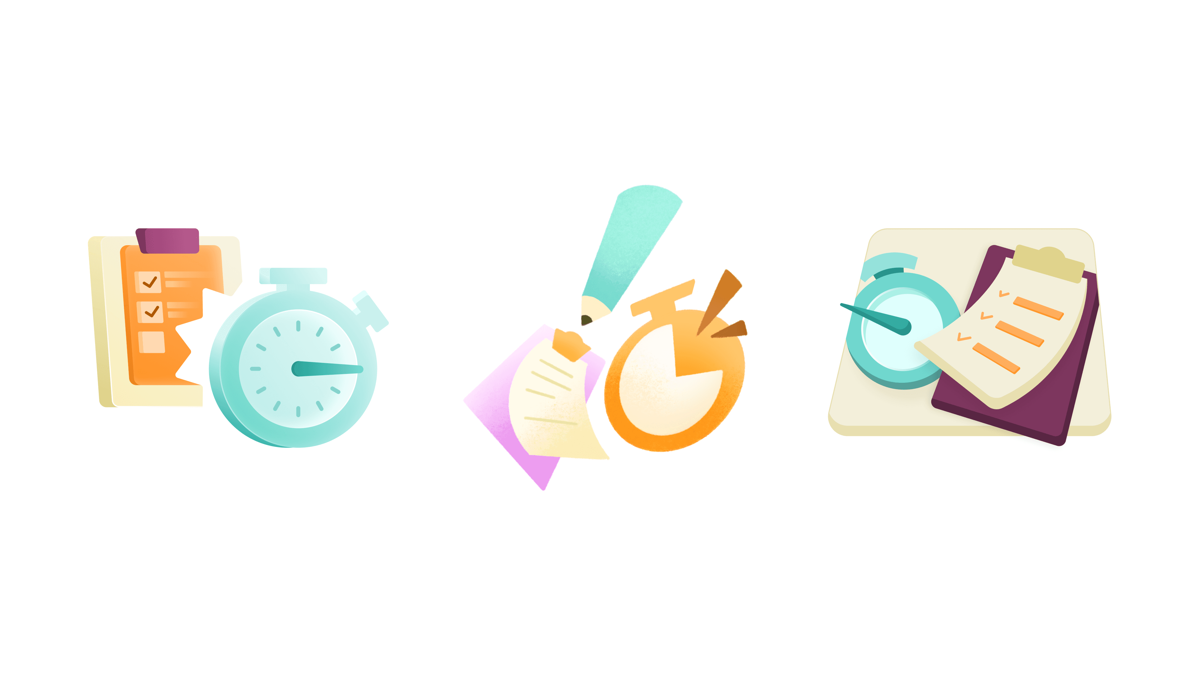 Wayground productivity illustrations featuring checklists, timers, grading, and review
