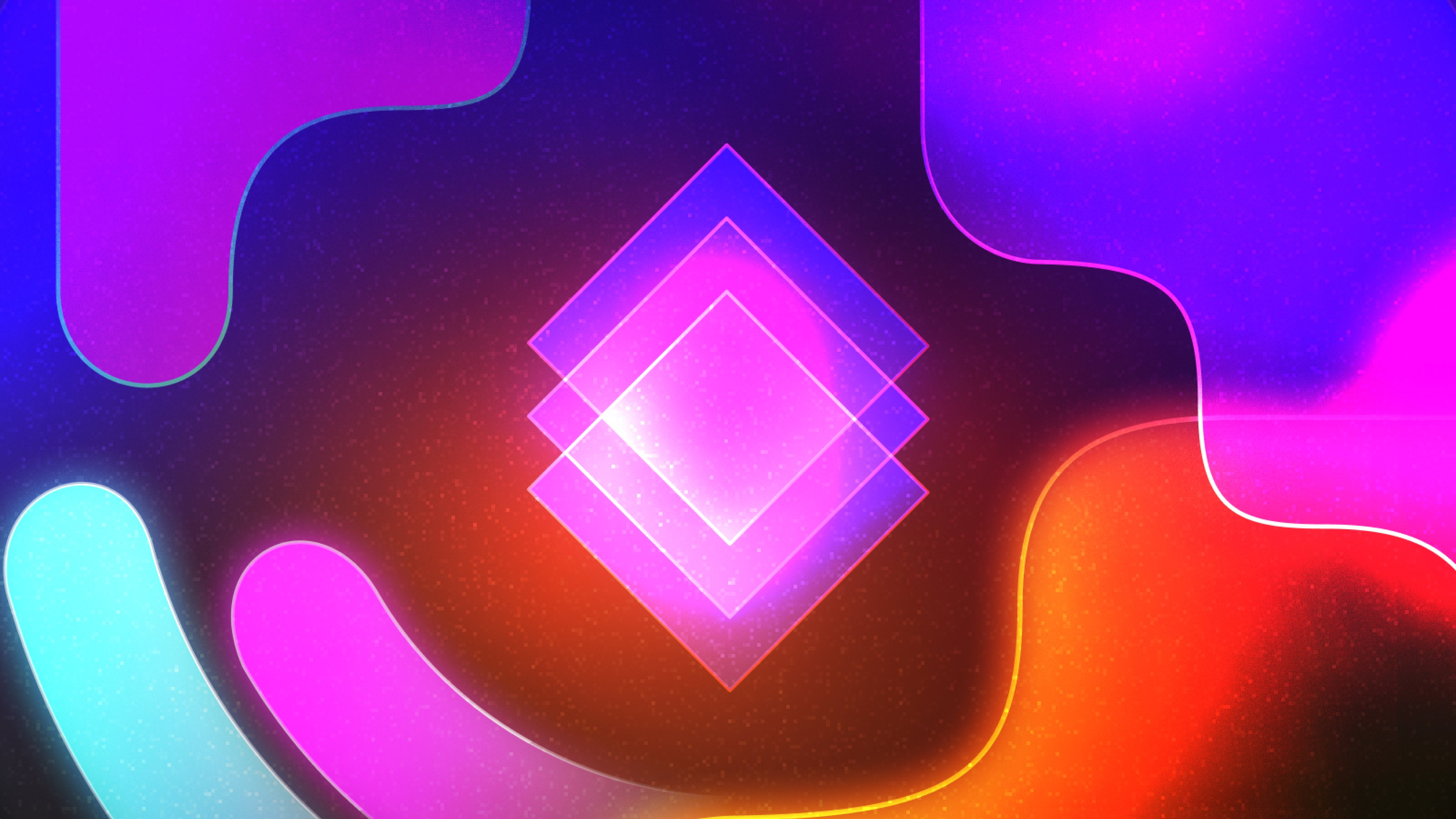 Glowing layered diamond surrounded by colourful abstract forms