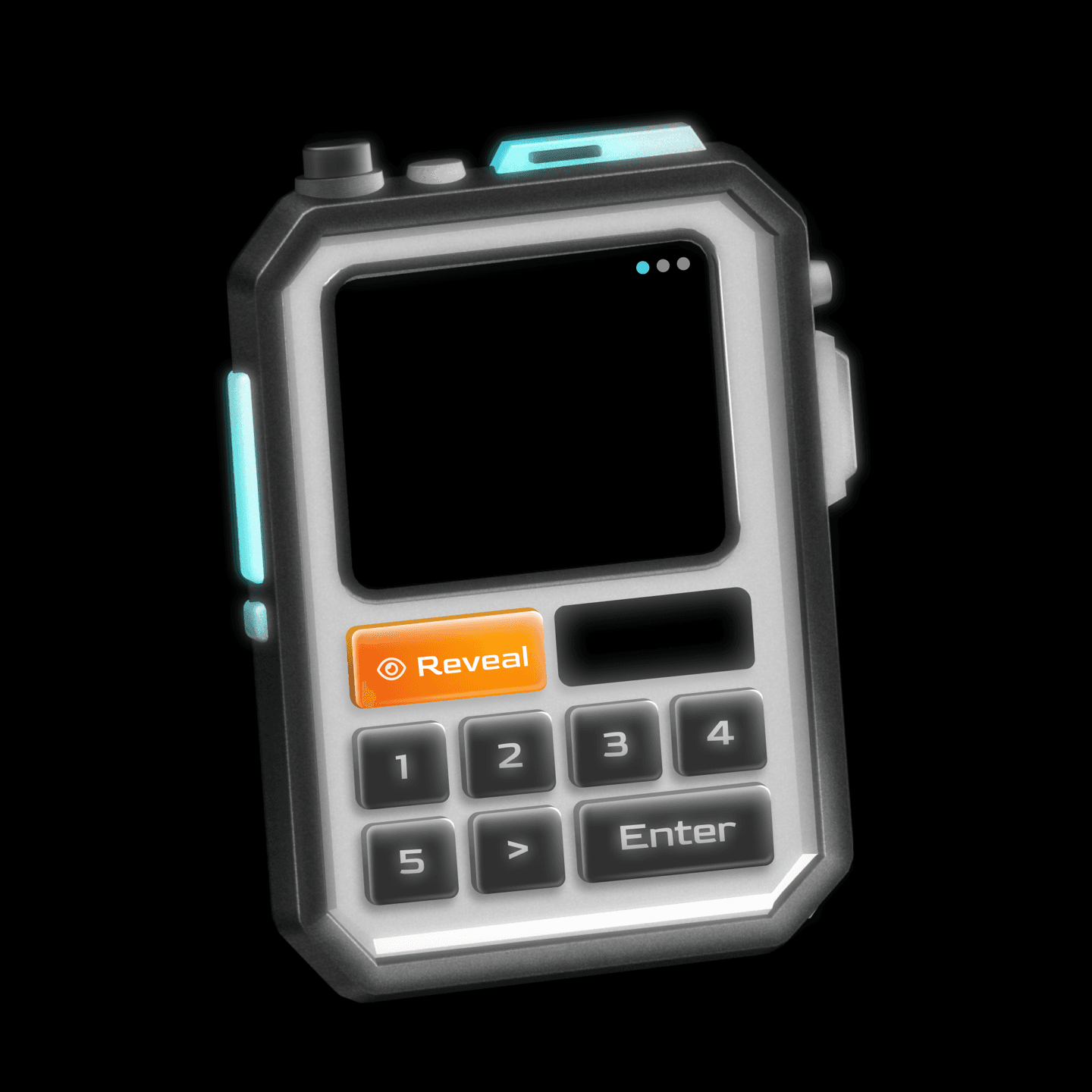 Code Busters handheld password device with the reveal control highlighted