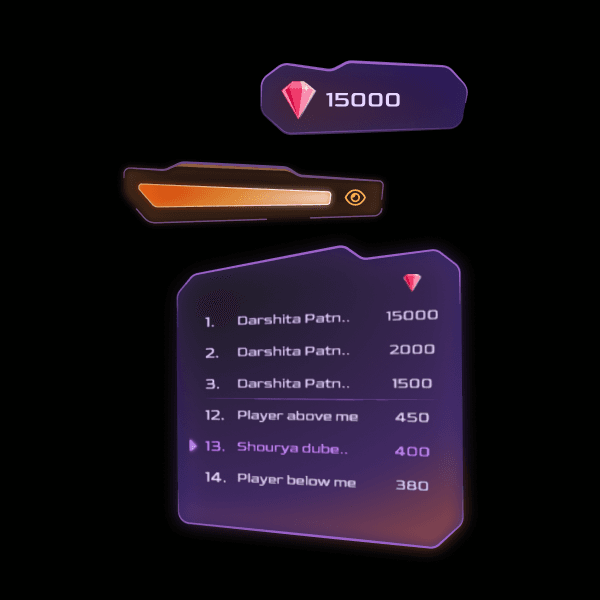 Code Busters gem balance, progress indicator, and player ranking interface