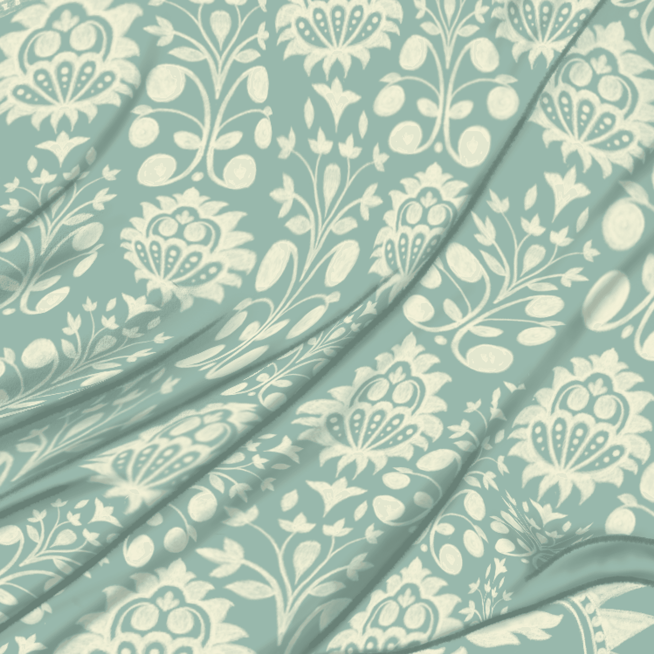 Teal Banarasi sari fabric with an intricate floral pattern